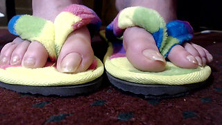 Long natural toenails flip flops
