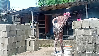 Sexy Village Girl Bath Outside the Compound