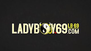 Teen ladyboy with big tits strips her white skirt and