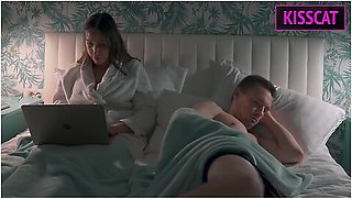 : Stepmom Helps To Cum Stepson In Share Bed While Working Till Get Pussy Creampie And Facial