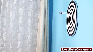 Lesbian Strip Darts Game: Aften Opal, Sandra Sweet, Bella Angel & Celestina Blooms in Shower Bet with Huge Boobs