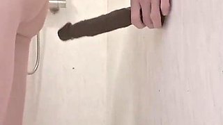 Sissy takes BIG BLACK COCK in the bathroom