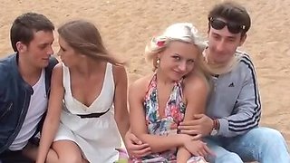 Outdoor sex movie with two hot students chicks