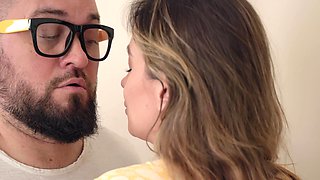 Busty brunette Mary Frost rewards her lover with a deep blowjob before fucking