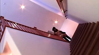 Busty curly brunette with big boobs fucks on couch