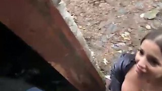 Hot Russian slut gets big facial after hard outdoor pounding