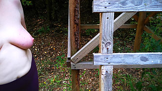 Hard Tit Slapping on the Ladder in the Woods