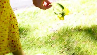 Hairy busty hottie with pierced nipples masturbates