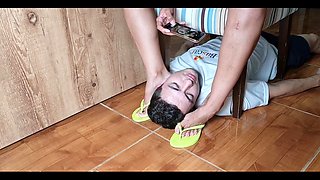 Mistress Kiffa - Face Footstool Slave Cleans Dirty Flip Flops and Cums on Flip Flops and Has to Lick It