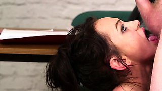 Beautiful Brunette Big Boobs Rides Fake Cock