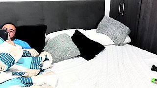 My girlfriend masturbates in front of me with a giant dildo