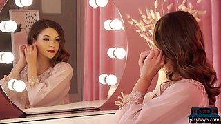 Perfect natural titties dark hair mommy model