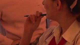 Sexy small titted teen in college uniform and red heels is nasty ass fuck girl