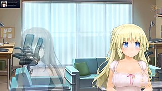 Platinum-blonde babe gets internal cum shot in an anime love cube