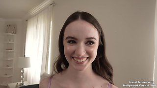 Beautiful girl with natural boobs has a threesome with two lucky men.