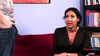 Voyeur MILFY in stockings teasing guy who jerks knob on