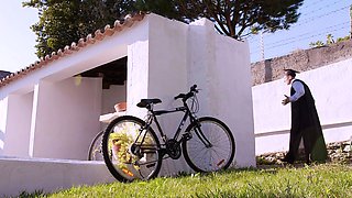 Blonde MILF babe outdoors sucks and fucks hot cock stud