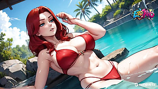 Woman Takes off Her Swimsuit in the Pool and Is Completely Naked