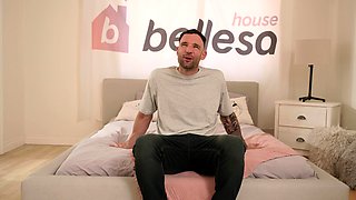 Hot babe with perfect big boobs taking shower