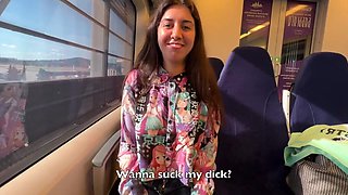 Sexy Babe 18 Y.o. Seduced a Guy on the Train and Gave Him a Blowjob