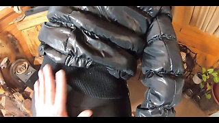 Milfycalla - a Lot of Cum on My Black Down Jacket and Black Leather Leggings 216