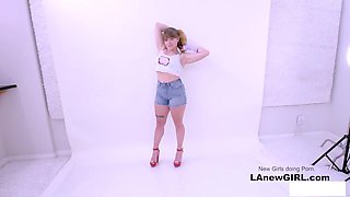 Cute Girl seduced and strapon banged by a lesbian