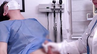 Arab female doctor CFNM examination of the penis of a young patient