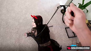 Stepsister Lexy Blaze makes stepbrothers cock fit down her mouth