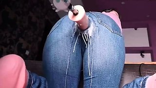 Creamy Squirt Dripping from MILF Jeans from Mechanical Dick
