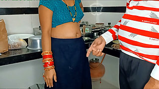 Indian Desi Aunty in Kitchen Our Husband Standing Sex with Cumshot Sex