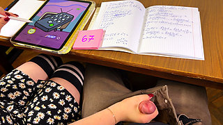 College Girl 67 Six-seven - Teasing Him Under the Desk During Math. Cum on Wristwatch