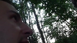 Italian amateur brunette handles two cocks in the countryside