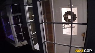 Cop nails cam chick in front of her christmas tree - faux cop