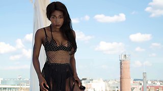 Confident ebony teen shows her dark cunt