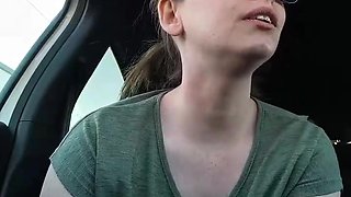 Hot Amateur Babe Fingers Herself and Cock in Car