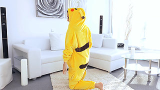 Amazing sexy Pikachu enjoys spreading her wet shaved wide hole