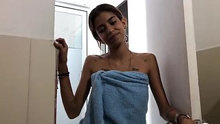 Latina Stepsister Catches Me Jerking Off and Gets a Facial