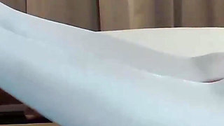 White Nylon Pantyhose Footjob - Soft Asian Feet Make Him Cum Hard