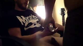 Big-Cock Twink Helps Buddy in Dorm with Late-Night Blowjob