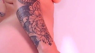 Big Squirt of a Colombian MILF with Big Tits While She Oils Her Whole Body