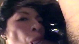 Skinny brunette MILF sucks and fucks a big cock