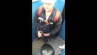 Bearded Hunk Strokes Cock Outdoors in a Porty Potty