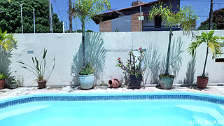 Outdoor Anal Play Banana, Spread Ass, Wet Pink, Pool Splash