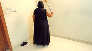 Hot Plumper MILF Hanging Boobs Arab Maid rough fucked & cum inside Ass when She sweeping Room - Hijab & Burqa Saudi Maid