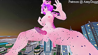 Car Toon In Furry Giantess Rides A Building & Floods The Streets With Cum