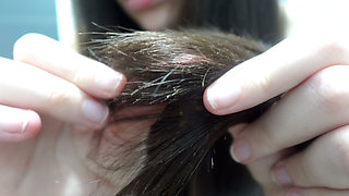 An Indian Girl Combs Her Hair Naked, Then Makes an Asmr Video of Herself Combing Her Hair, Then Shows It up Close, Making Asmr