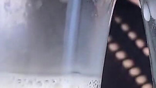 Filling Three Glasses with Fresh Breast Milk From My Full Breasts