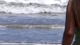 At the Beach, It Was the First Time I Masturbated with My Huge Dildo in Front of My Stepson, and He Came in My Ass.