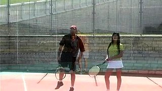 Schoolgirl brunette doggystyle and blowjob