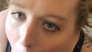 Blue-eyed Cocksuckee on Her Knees for Daddy's Chocolate Dick